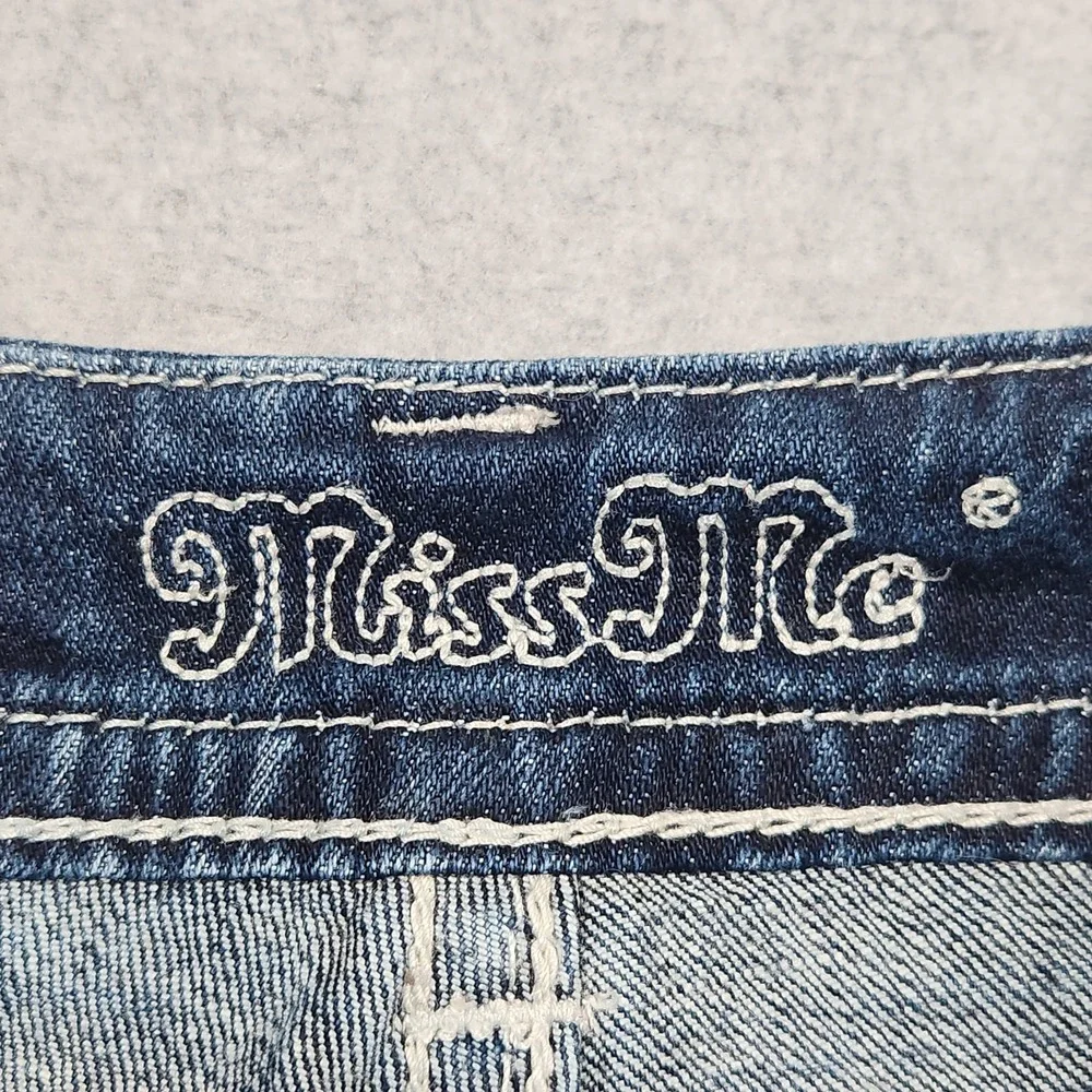 Miss Me Denim Jean Shorts Size 25 Blue Embellished Rhinestones Studded Flap - Picture 4 of 15